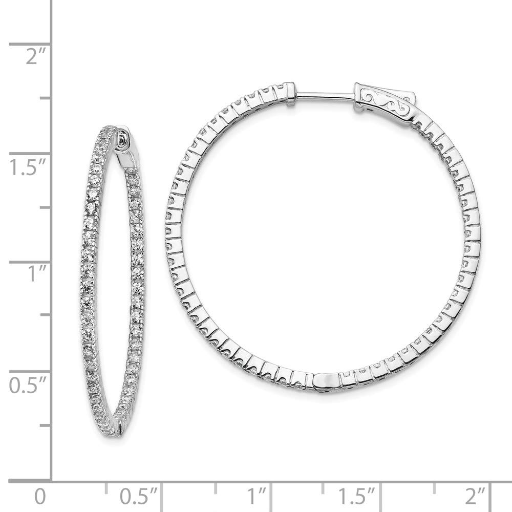Sterling Silver Rhodium-Plated Cubic Zirconia Hinged Hoop Earrings for Women - Elegant In & Out Design QE8025 | Perfect for Parties, Weddings & Everyday Wear