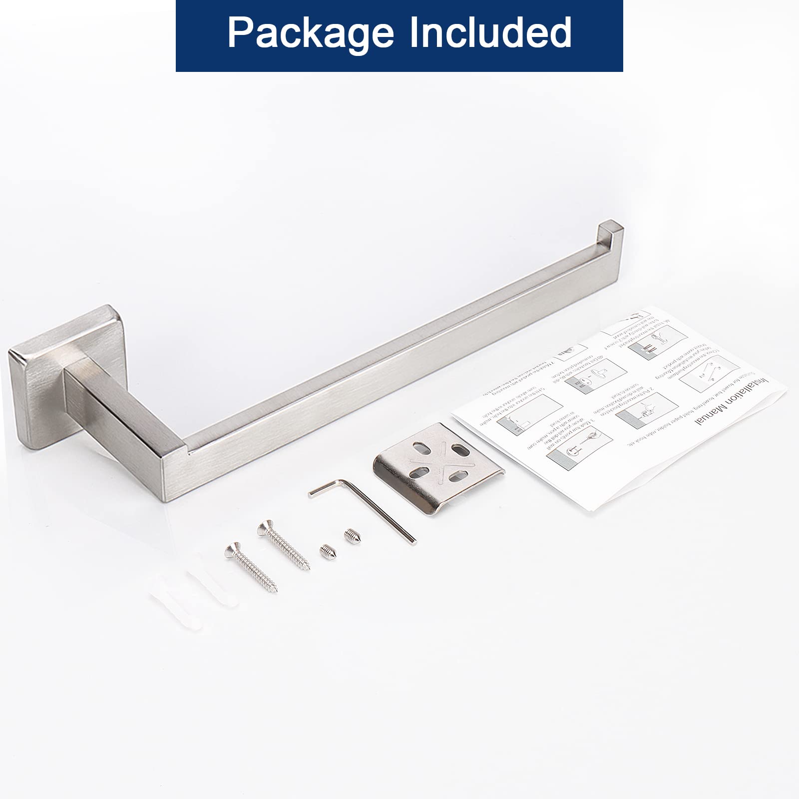 Premium SUS304 Stainless Steel Square Hand Towel Holder - Rustproof Wall Mounted Towel Ring & Bar for Bathroom & Kitchen - Contemporary Brushed Nickel Bath Accessory - Perfect for Modern Homes, Apartments & Guest Bathrooms