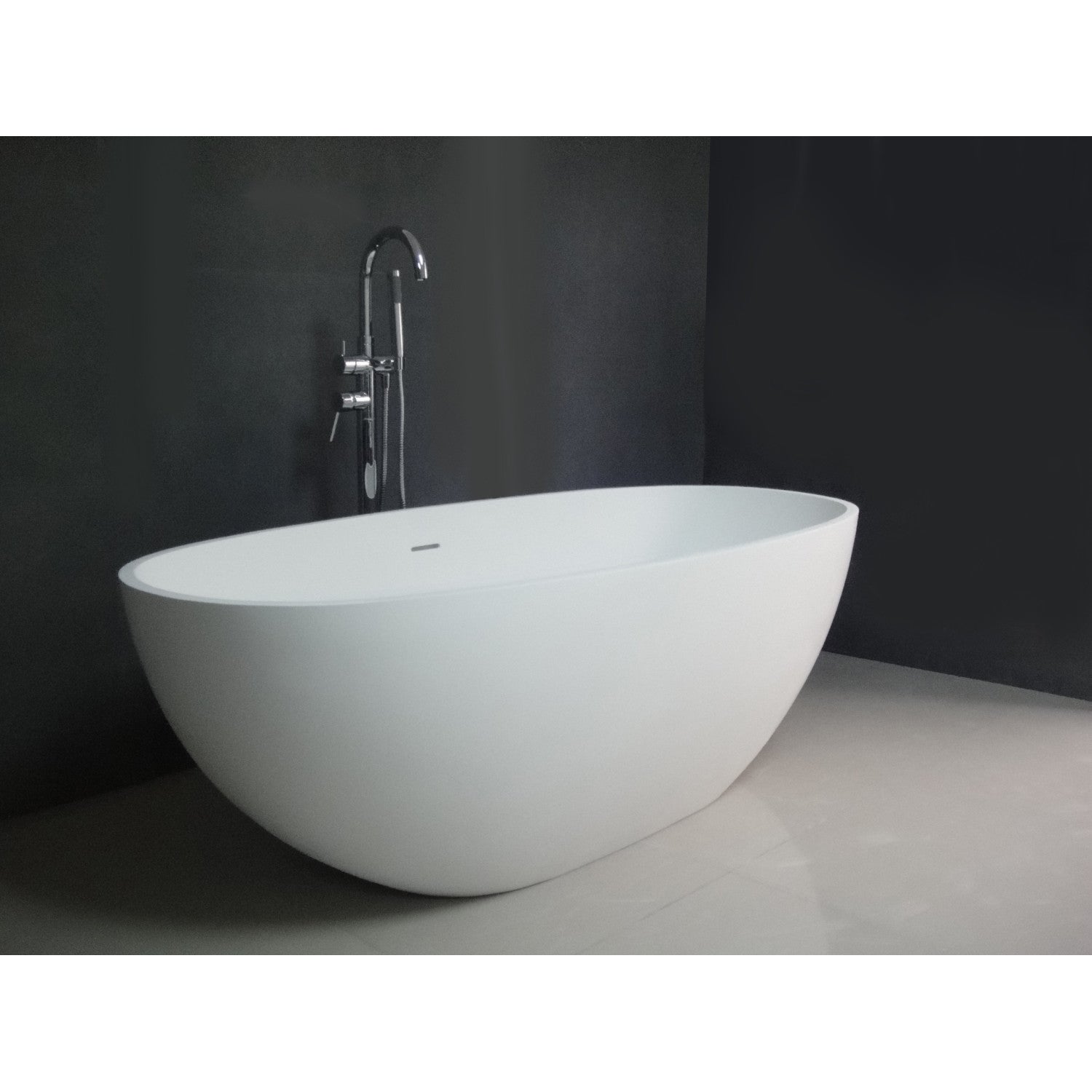 Arcticstone VRTRS653123 65-Inch Freestanding Oval Bathtub - Solid Surface Double-Ended Soaking Tub with Drain in Matte White | Perfect for Luxury Bathrooms & Spa Retreats