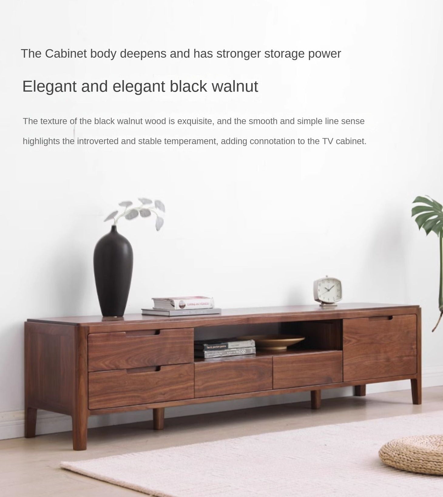 Premium Black Walnut Solid Wood TV Stand - Large Storage Entertainment Center for Living Room, Home Theater & Media Organization