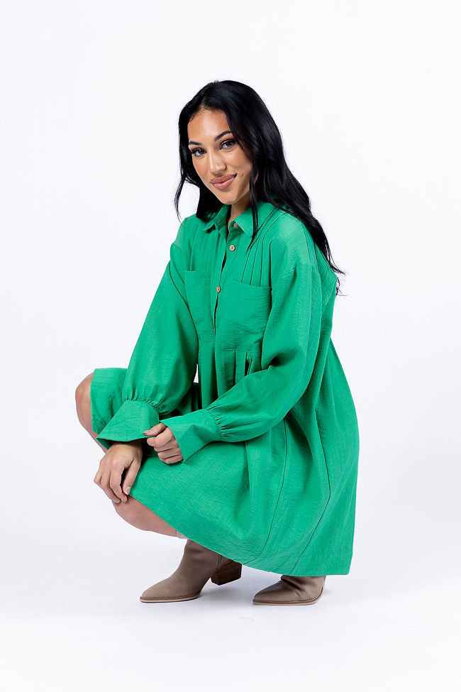 Stylish Green Button-Up Shirt Dress for Women - Casual & Office Wear - Final Sale | Perfect for Spring Outfits, Work, and Weekend Brunch