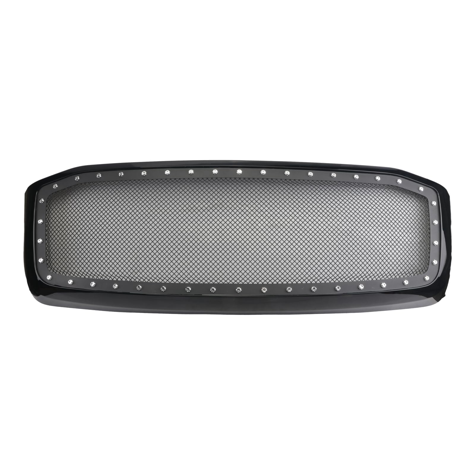 Gloss Black Front Grille for Dodge Ram 1500/2500/3500 (2006-2009) - Upper Mesh Grille with Rivets - Perfect for Off-Road & Truck Customization