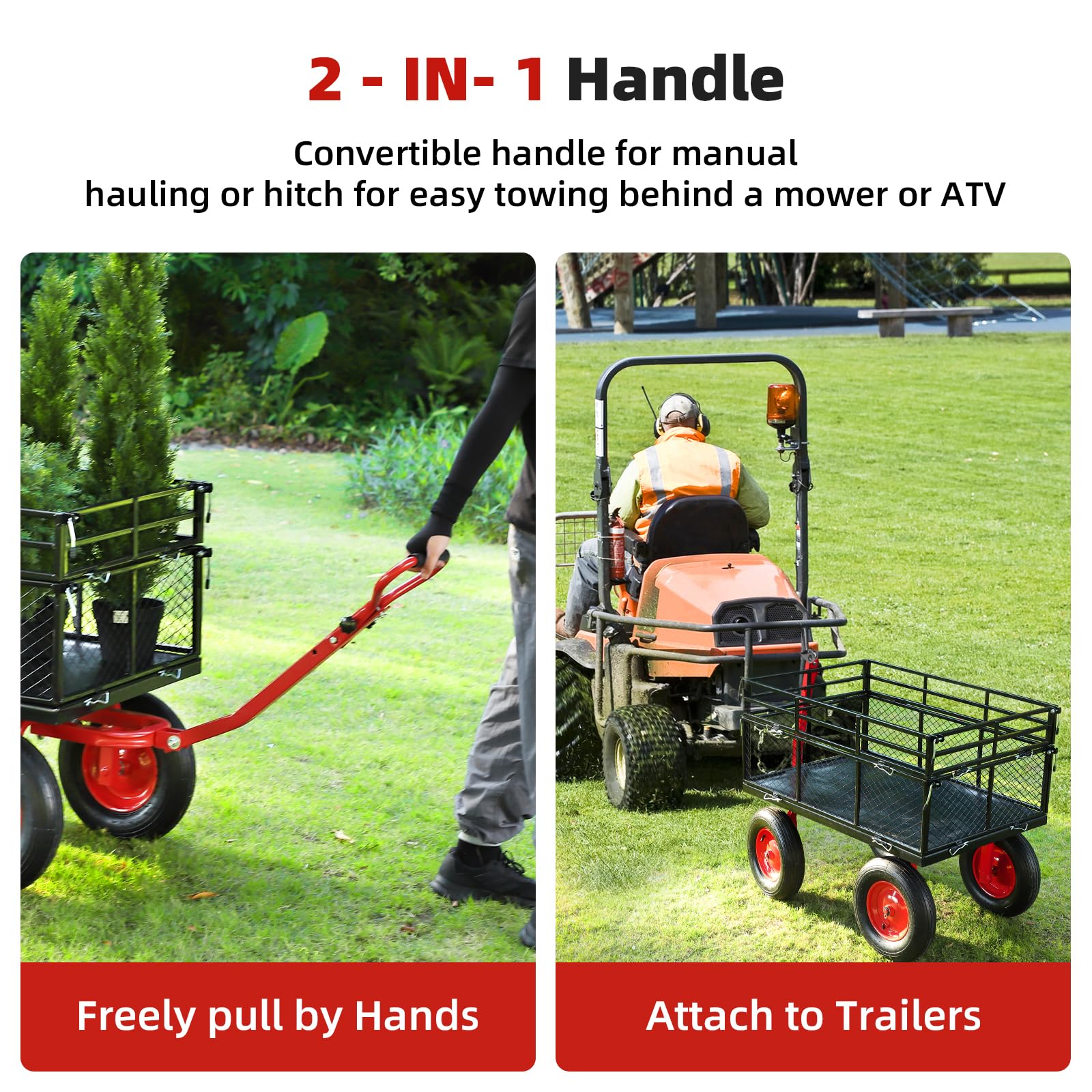 GARVEE 1400lbs Heavy Duty Steel Garden Cart - Removable Mesh Sides Utility Wagon with 2-in-1 Rotating Handle & 16