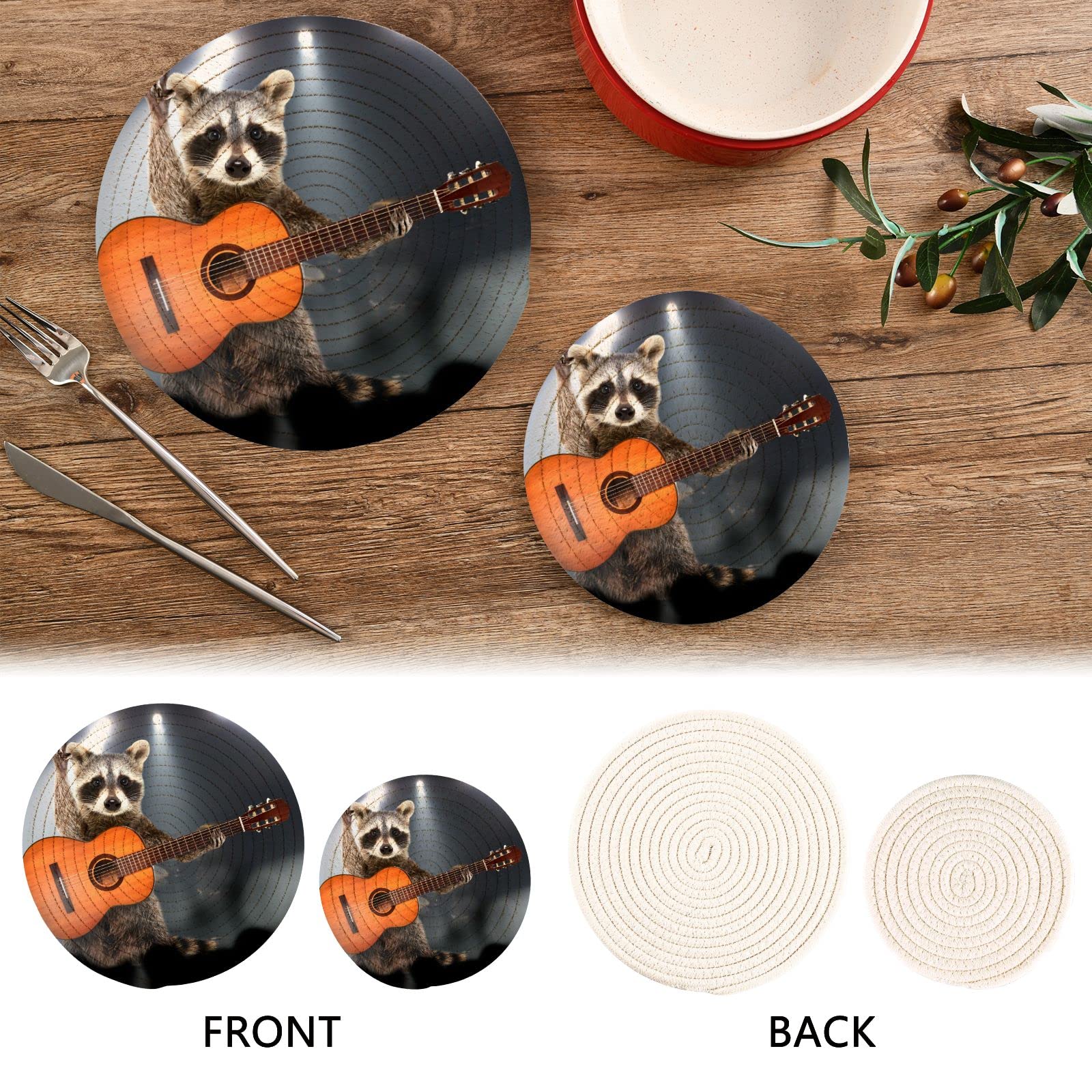 Raccoon Guitar Pot Holders Set of 2 - Heat Resistant Cotton Kitchen Potholders & Mini Backpack for Students - Perfect for Cooking, Baking, and School Use