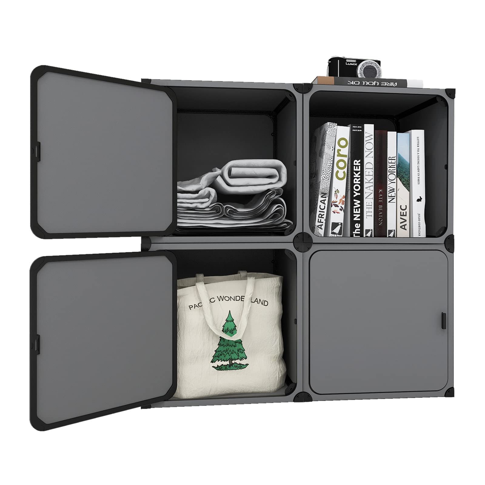 MIRUO 4-Pack Closet Organizer Storage Cubes with Doors - Black Fabric Storage Bins for Clothes, Toys & Office Supplies | Portable Wardrobe Organizer for Bedroom, Nursery & Home Organization