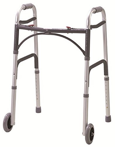 Lightweight Folding Walker with Wheels - Adjustable Height Mobility Aid for Seniors & Adults - Indoor/Outdoor Use for Stability & Support
