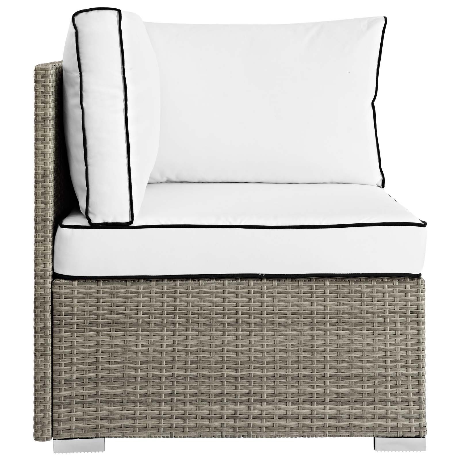 Modway Repose Wicker Rattan Outdoor Patio Corner Sectional Sofa Set with Cushions - Light Gray White - Perfect for Backyard, Garden & Poolside Relaxation