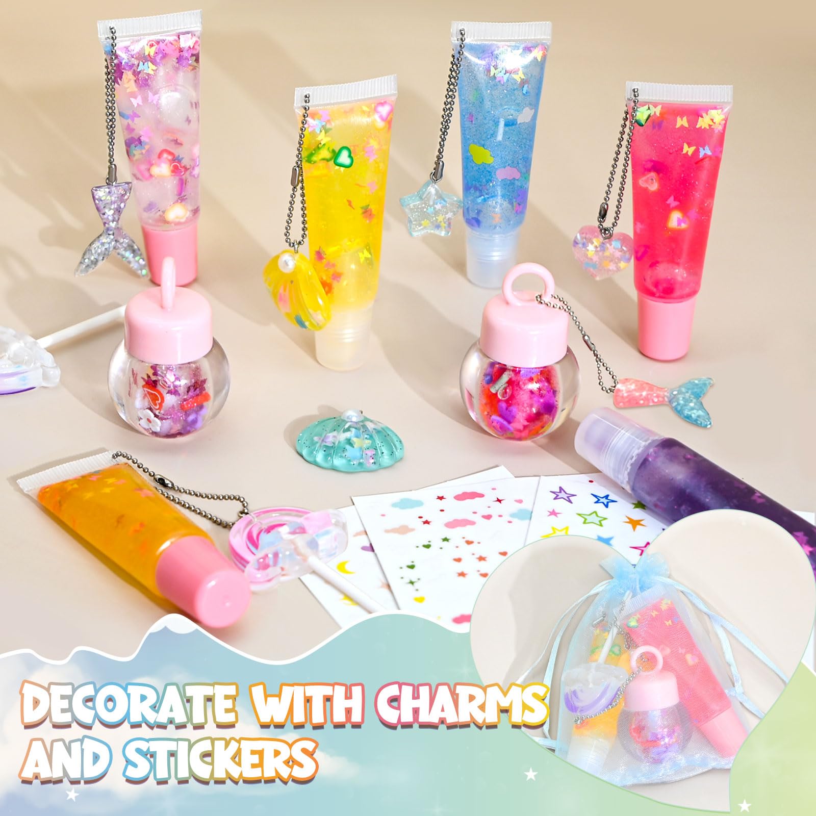 Jcoos 73PCS DIY Lip Gloss Making Kit - Shimmery Moisturizing Lip Glaze, Keychain Craft Set for Beginners, Women & Kids | Perfect for Birthday Gifts, Party Favors, and Creative Arts & Crafts Projects