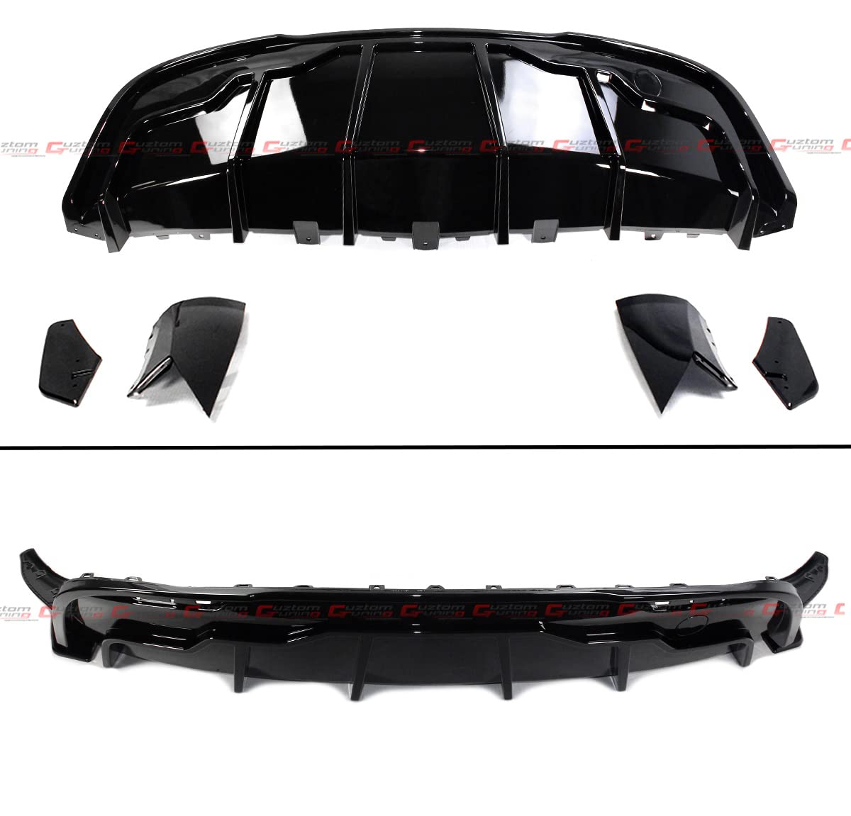 Aggressive Shark Fin Style Rear Bumper Diffuser - Gloss Black Painted with Corner Extensions for 2020-2022 Tesla Model Y | Enhances Aerodynamics & Sporty Look for Street Racing & Car Shows