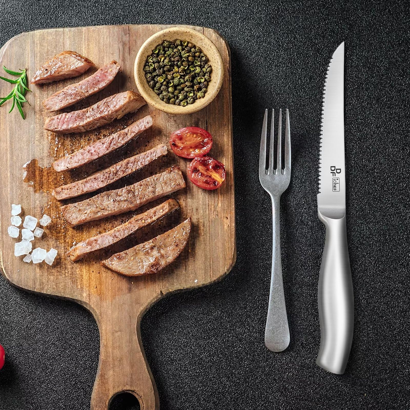 Premium DDF iohEF Steak Knife Set - 6-Piece High Carbon Japanese Stainless Steel Serrated Knives for Steak, Meat & BBQ - Perfect for Dinner Parties, Restaurants & Home Kitchens