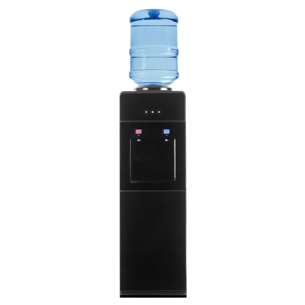 5 Gallon Top Load Water Cooler with Hot & Cold Dispenser - Freestanding for Home & Office, Compatible with 3 & 5 Gallon Bottles, Luxury Black Design (Black) - Perfect for Kitchen, Breakroom, and Office Hydration