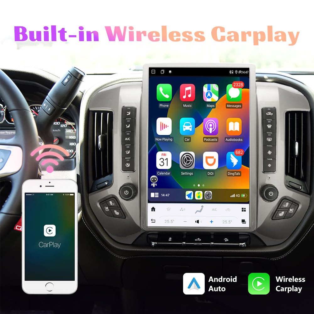 14.4 Inch Android Car Stereo for Chevrolet Silverado GMC Sierra 2014-2019 | OEM Replacement Head Unit with GPS Navigation | Multimedia Player for Road Trips & Daily Commute
