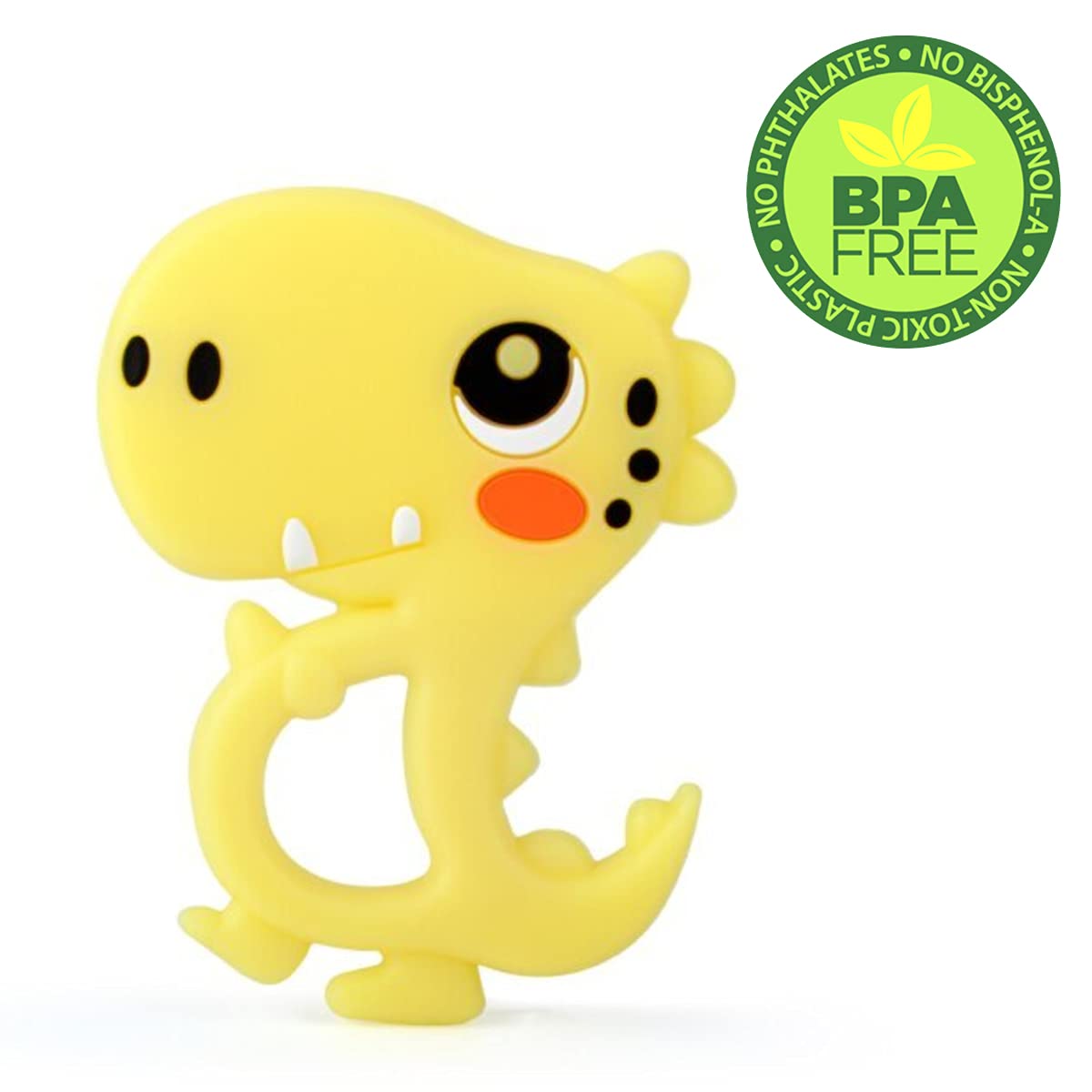 BPA-Free Silicone Baby Teether Toy - Dinosaur Shaped Chew Toy for Teething Babies 6-12 Months | Soft Gum Massager for Sore Gums & Tooth Pain Relief | Safe Pacifier Alternative for Infants | Perfect for Home, Travel & Daycare (Yellow)