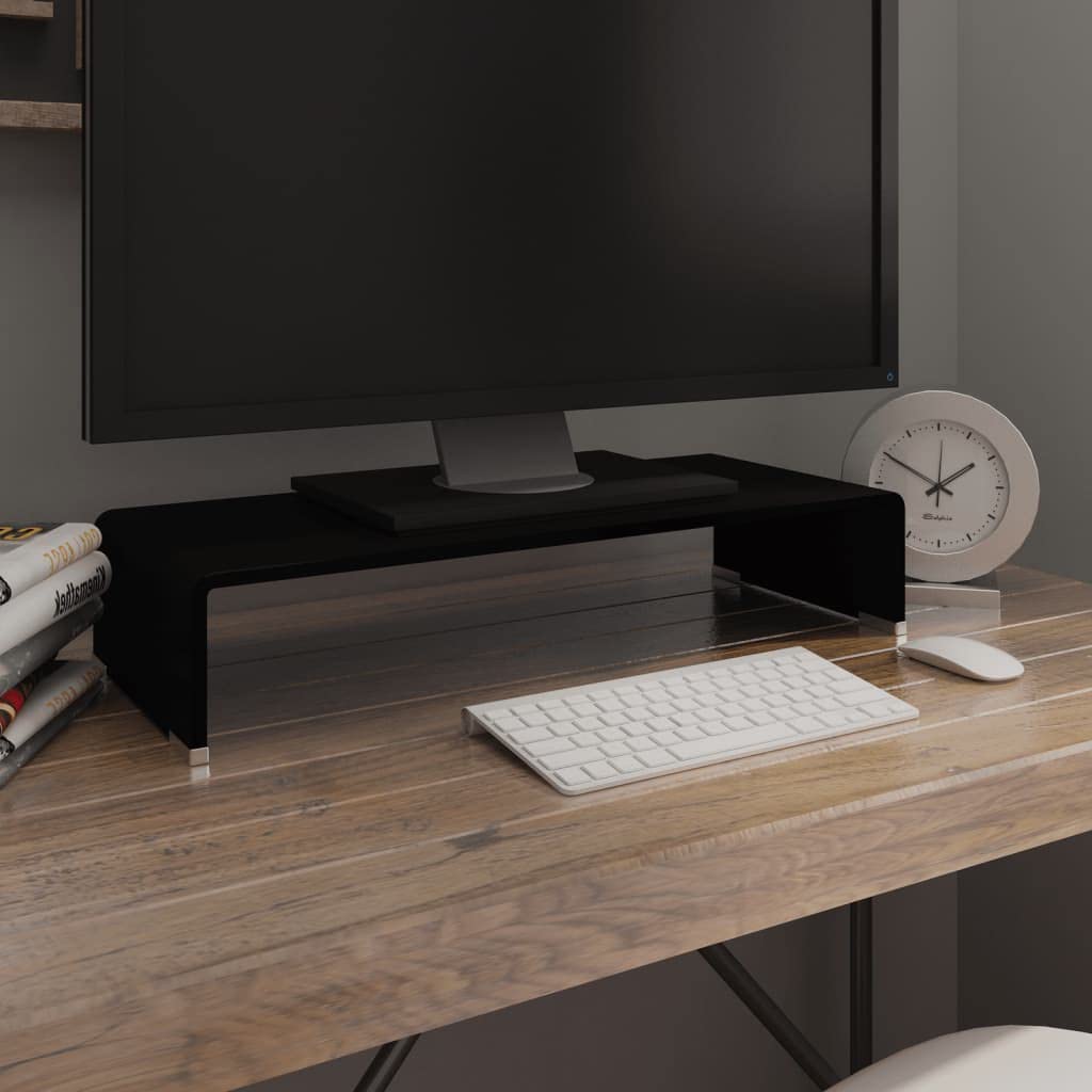 Black Glass TV Stand & Monitor Riser 23.6