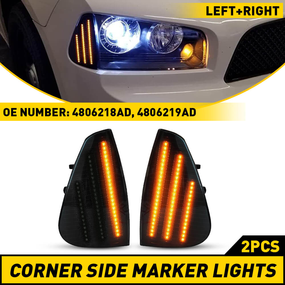 2006-2010 Dodge Charger Sequential LED Corner Lights - 3 Row LED Beams Front Side Marker Lights | Enhanced Visibility & Style for Night Driving & Car Customization