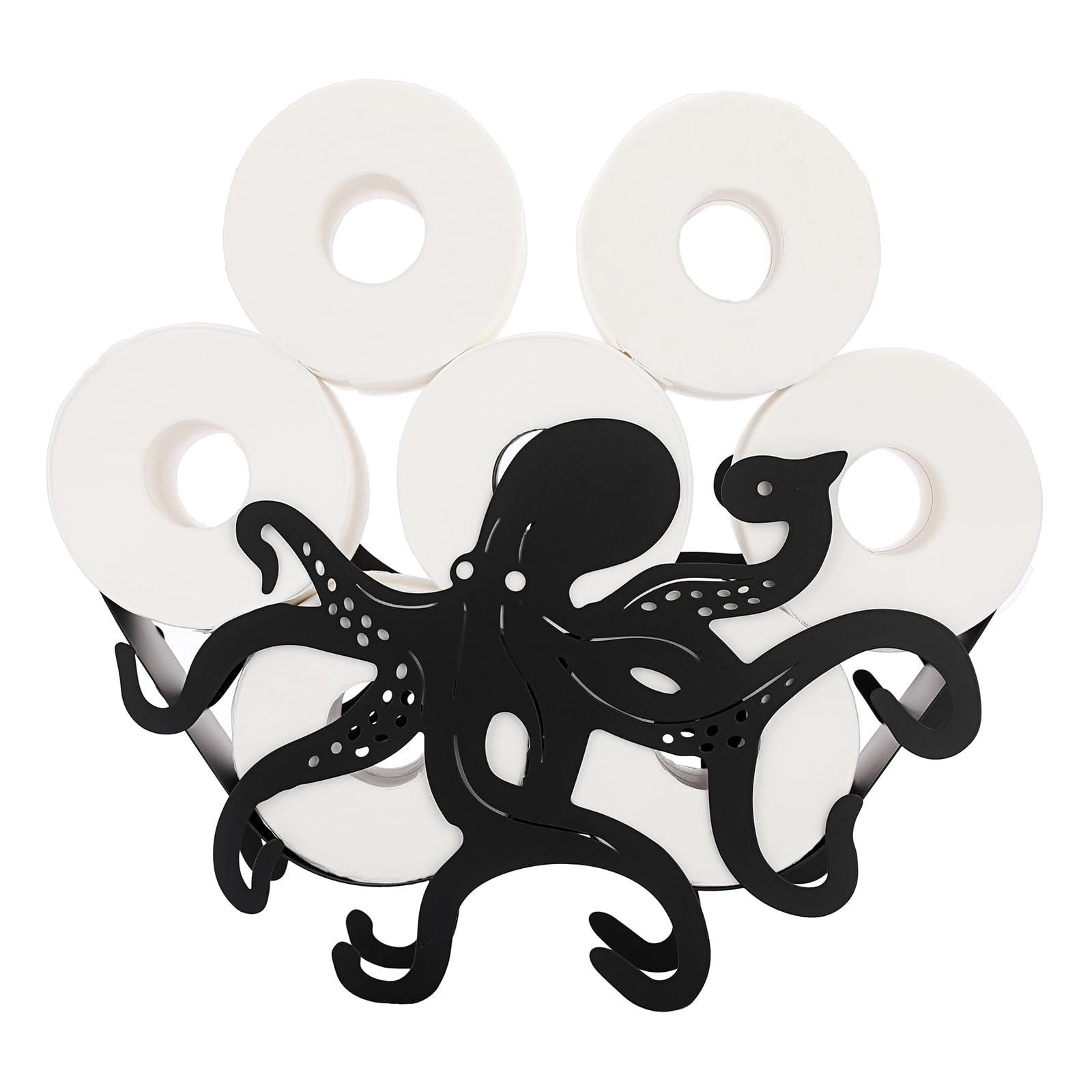 Octopus Toilet Paper Holder - Freestanding Metal Bathroom Tissue Roll Organizer for Shelf, Table, Counter & Floor | Whimsical Home Decor for Bathroom, RV & Office Use