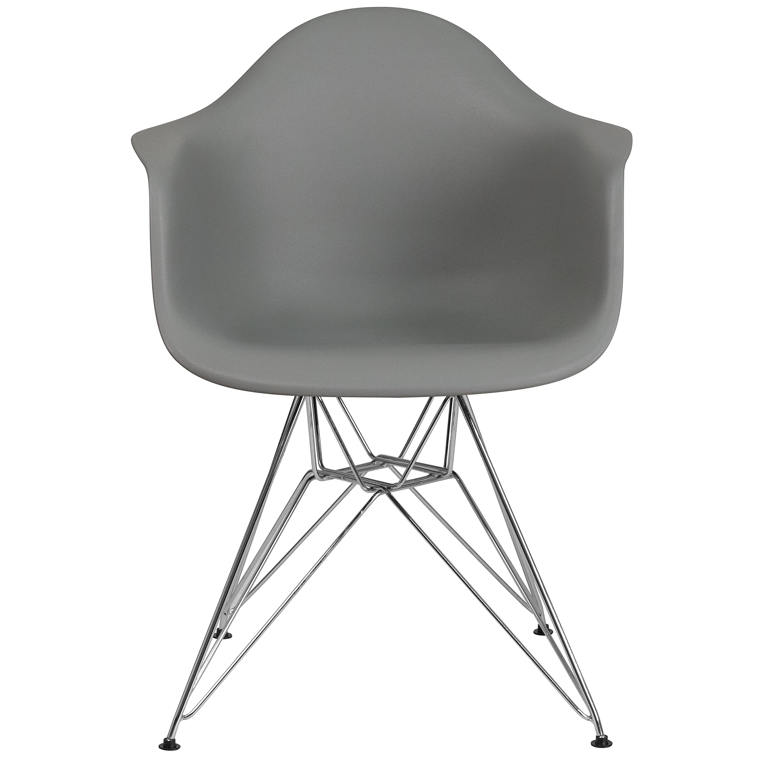 2 Pack Moss Gray Plastic Arm Chairs with Chrome Base - Modern Accent & Side Chairs for Dining Room, Kitchen, Office or Patio
