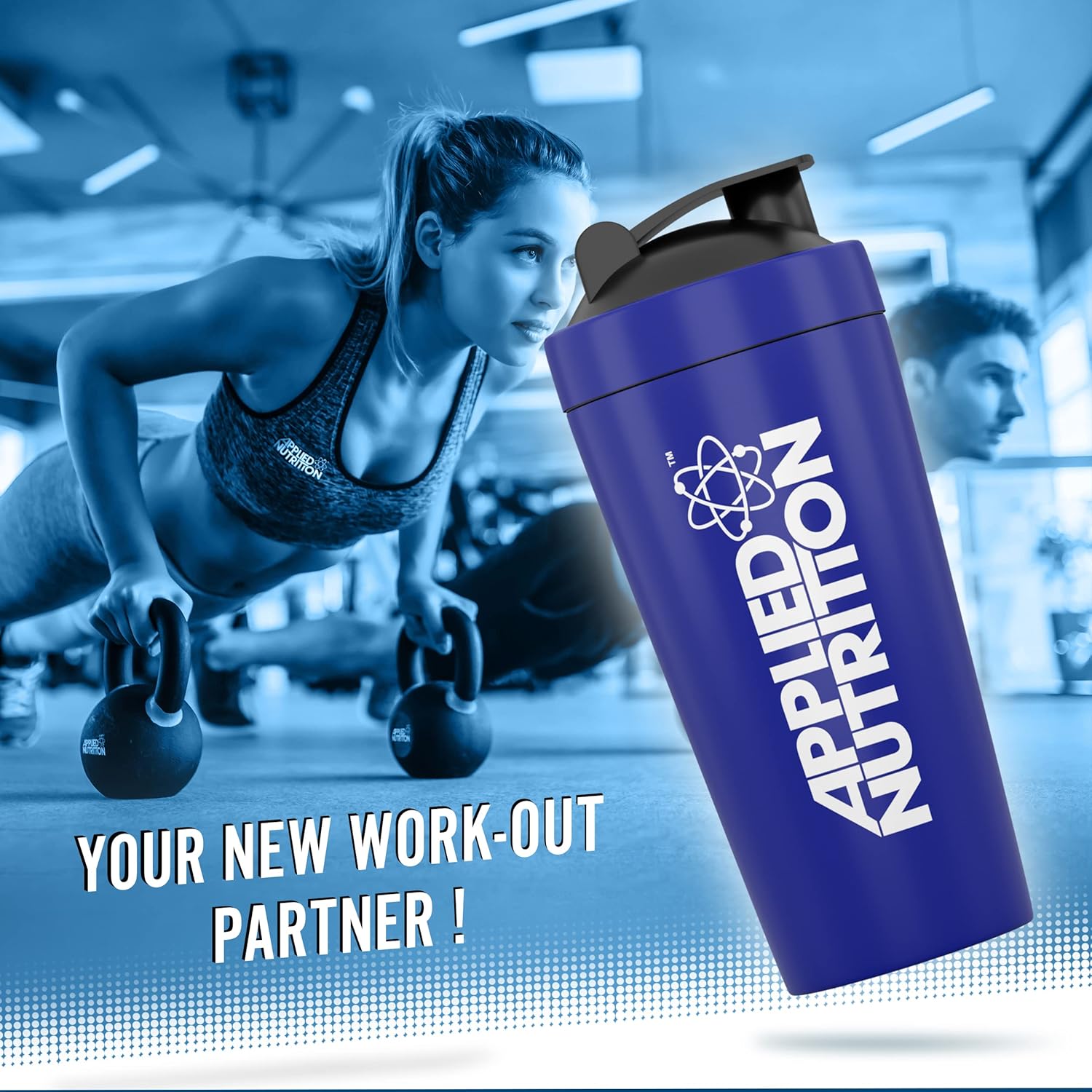 Applied Nutrition Blue Steel Shaker Bottle 750ml - Premium Protein Mixer for Gym, Workout & Sports | BPA-Free Leakproof Water Bottle for Protein Shakes & Smoothies