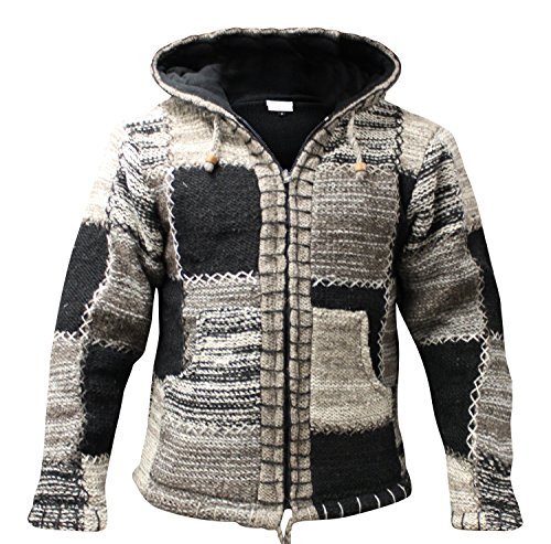 Shopoholic Men's Patchwork Hooded Fleece Jacket - Double Knitted Wool Full Zip Hoodie Sweater for Winter | Warm Casual Outerwear for Streetwear & Outdoor Activities
