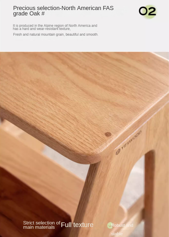 Solid Oak Wood Step Stool - Sturdy 2-Step Ladder for Kitchen, Bathroom & Kids - Non-Slip Safety Footrest for Home, Office & Closet Organization