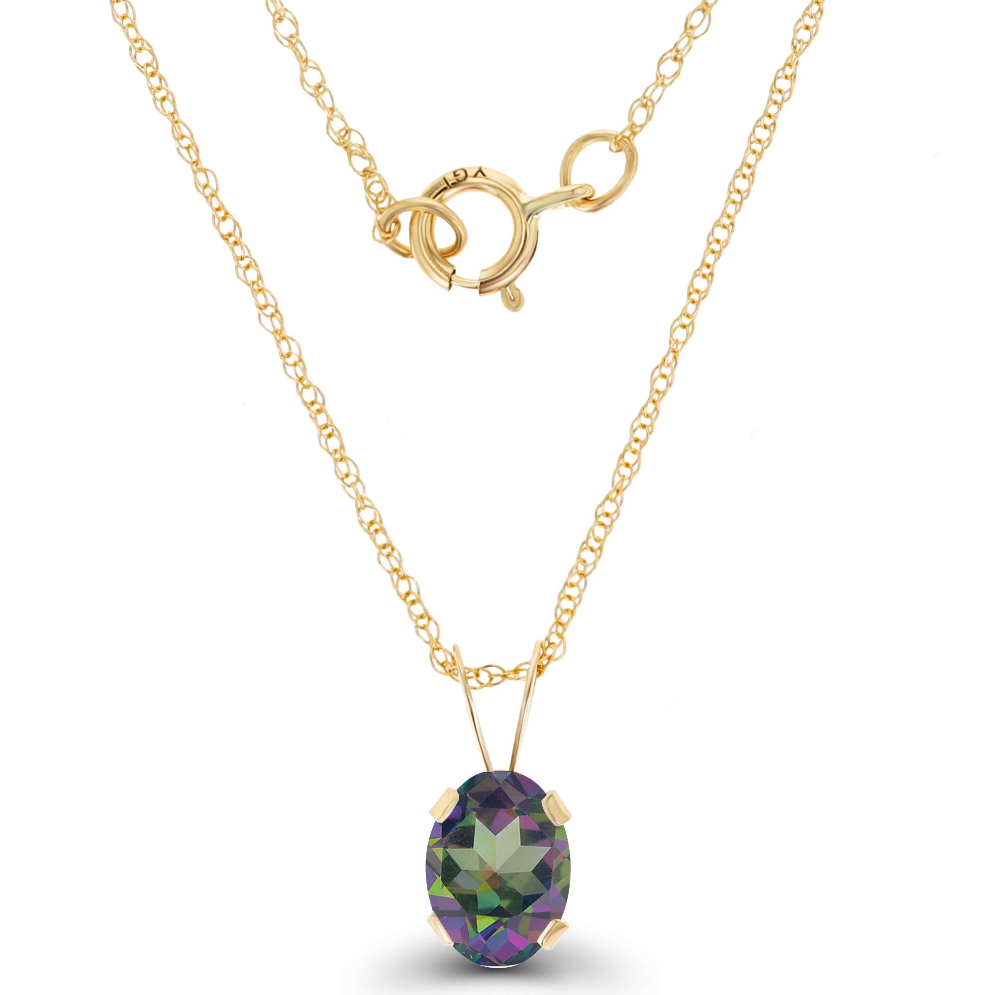 14K Solid Gold Oval Birthstone Necklace for Women - 7x5mm Genuine or Created Gemstone, 18