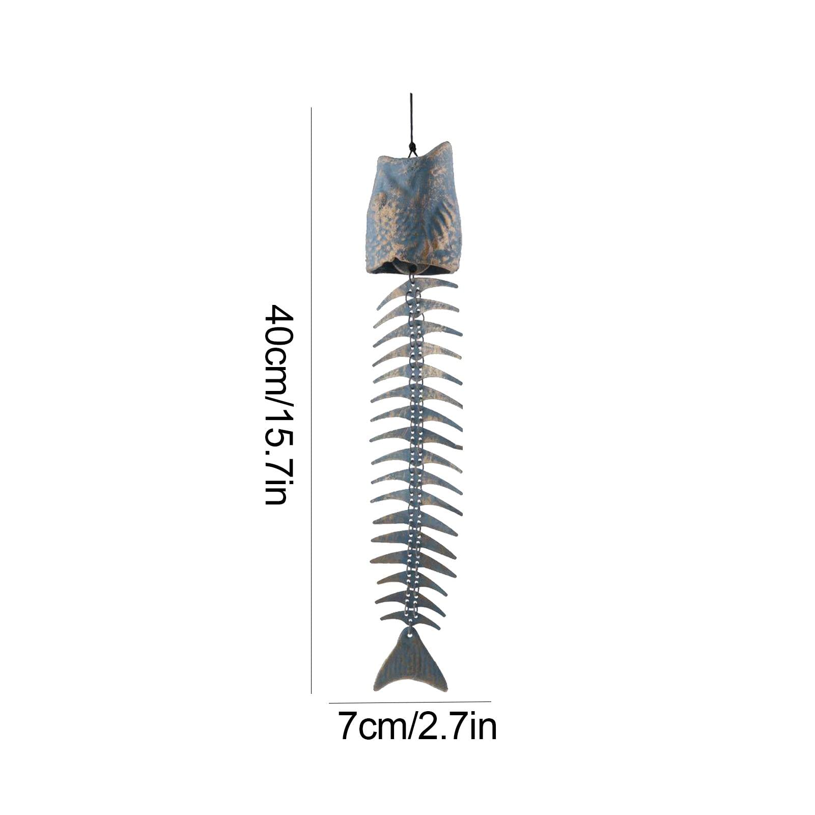 Cast Iron Metal Fish Wind Chime with Bronze Skeleton Bells - Outdoor Garden Decor for Porch, Patio & Courtyard | Relaxing Wind Chimes for Meditation & Stress Relief