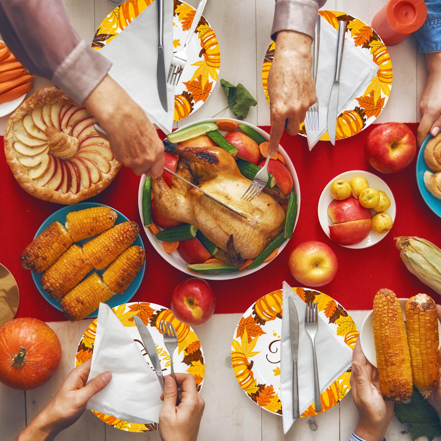 Charmount 50-Pack Thanksgiving Paper Plates 8.5 Inch - Fall Autumn Leaves Pumpkin Design Disposable Dinner Plates for Holiday Parties, Family Gatherings & Dessert Serving (Heavy Duty Bulk Paper Plates) - Perfect for Thanksgiving Dinner, Halloween Parties, Autumn Celebrations & Office Potlucks