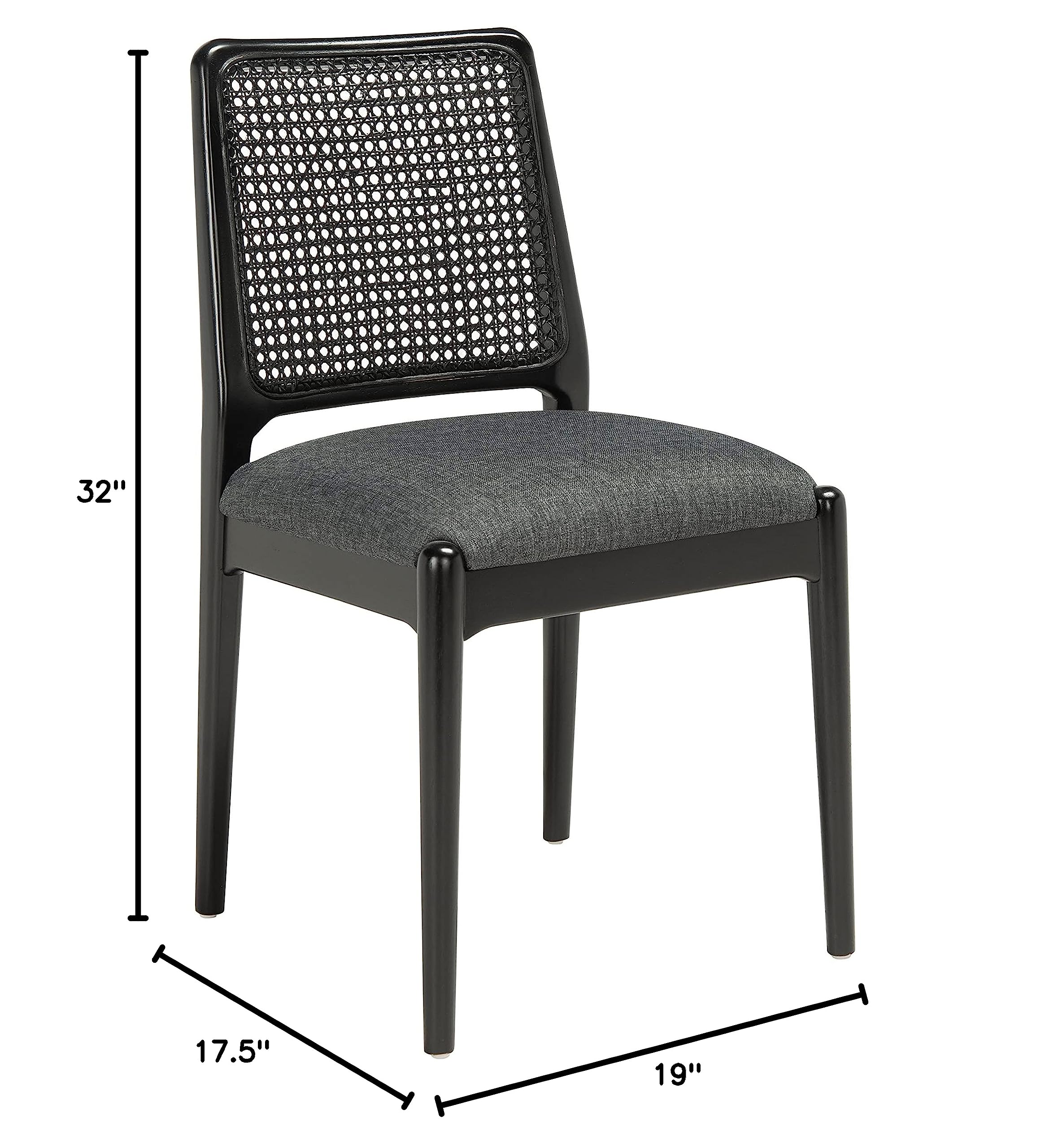 SAFAVIEH Reinhardt Rattan Cushion Dining Chairs (Set of 2) - Fully Assembled Black/Grey Modern Kitchen & Patio Furniture - DCH8800C-SET2 for Indoor Outdoor Dining Room, Breakfast Nook, and Garden Decor