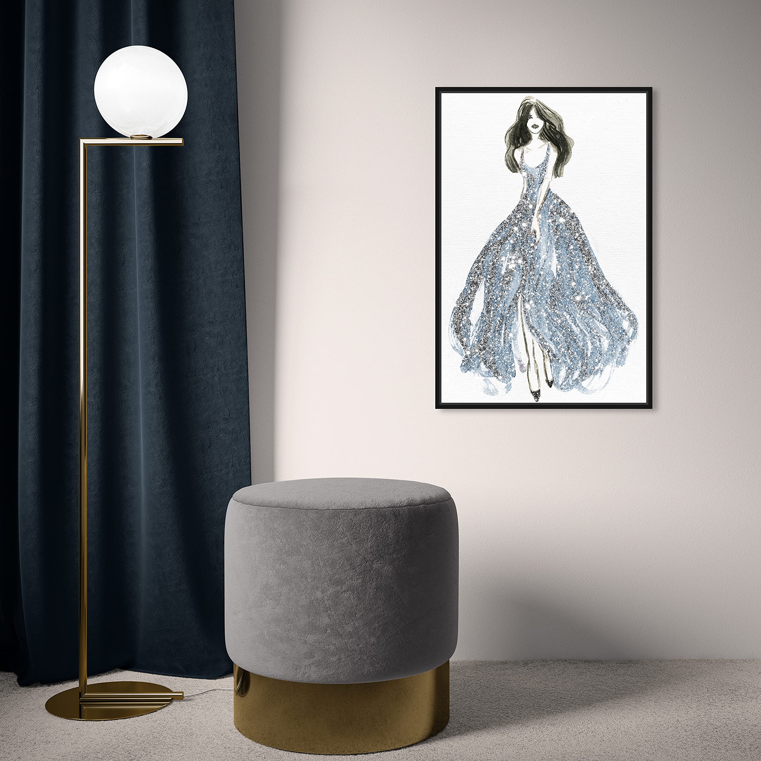Oliver Gal Artist Co. Fashion & Glam Wall Art Canvas Print - Elegant Blue Dress Spring Home Decor - 16x24 Inches with Black Frame - Perfect for Living Room, Bedroom & Office Decoration