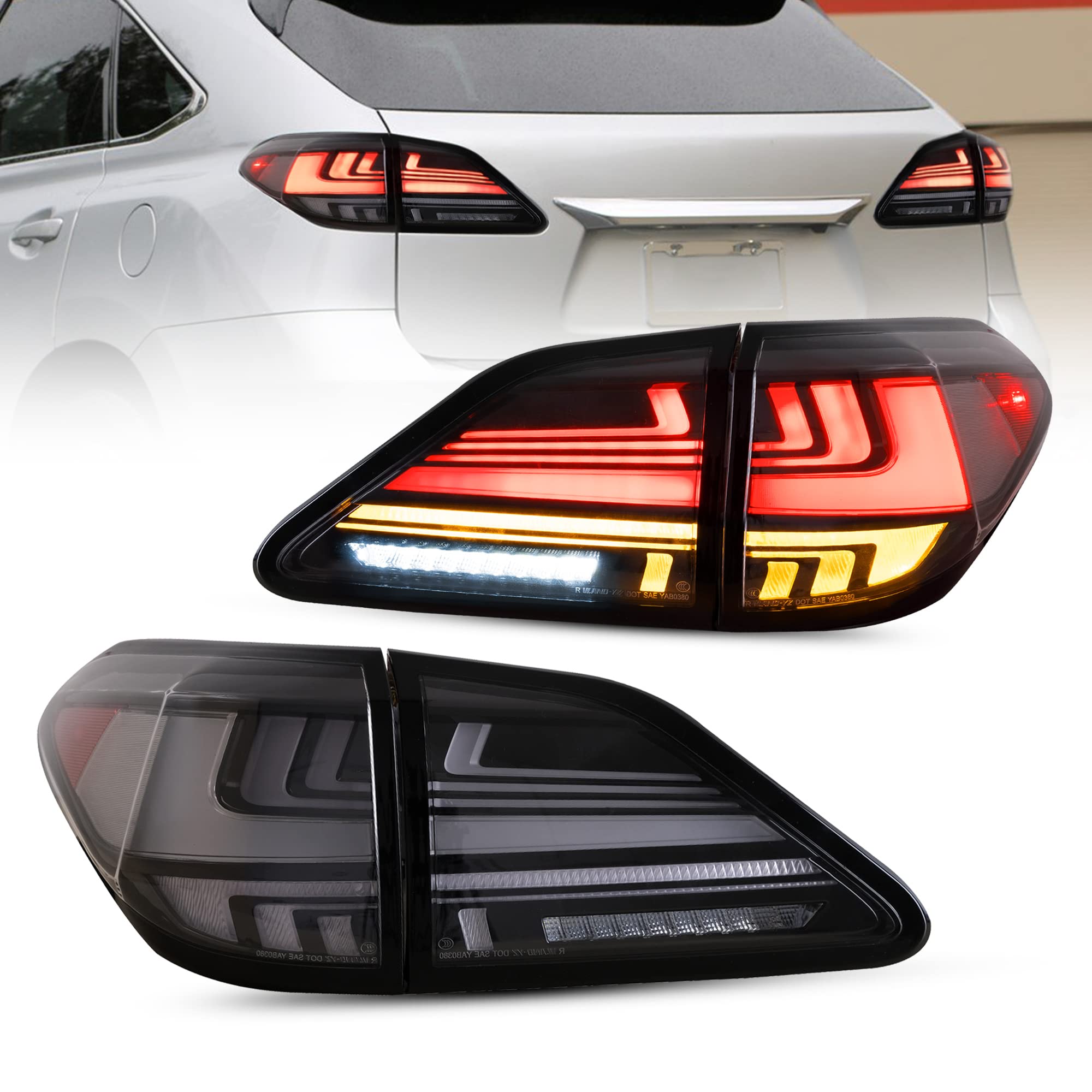 VLAND LED Tail Lights Compatible with Lexus RX 2010-2015 - Switchback Turn Signals, Dynamic Animation & Breathing Effects - Smoke Lens (Pair) - Upgrade Your Car's Style & Safety for Night Driving
