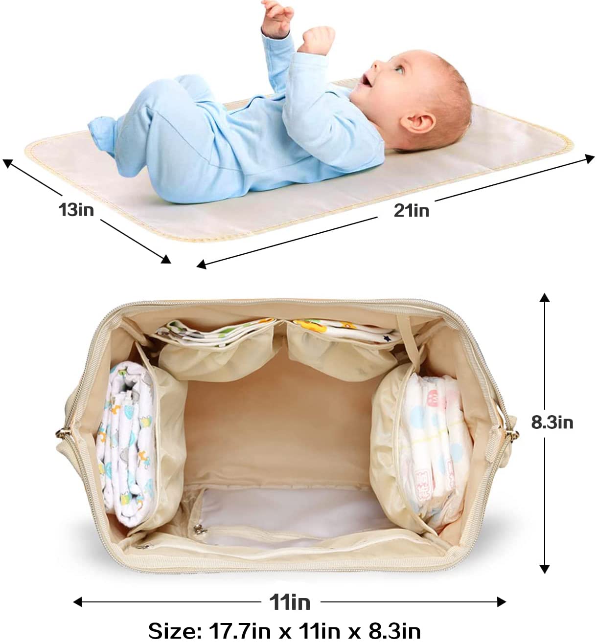 3 in 1 Waterproof Diaper Bag Backpack for Moms - Multifunctional Baby Bag with Changing Pad & Stroller Straps | Perfect for Travel, Shopping & Daily Outings with Baby