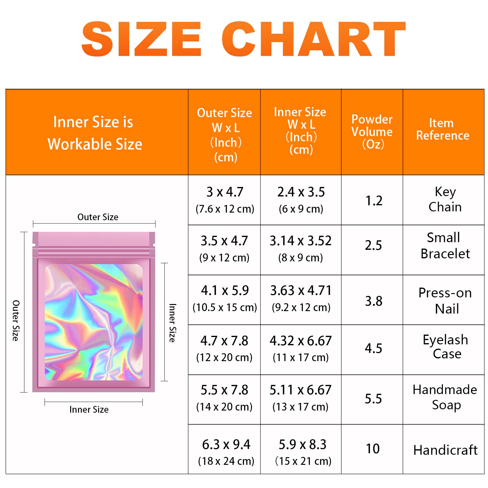 100-Pack Pink Holographic Resealable Mylar Bags 3.5x4.7 Inch - Smell Proof Food Storage Bags, Jewelry & Eyelash Packaging for Small Business - Perfect for Organizing Snacks, Crafts & Beauty Products