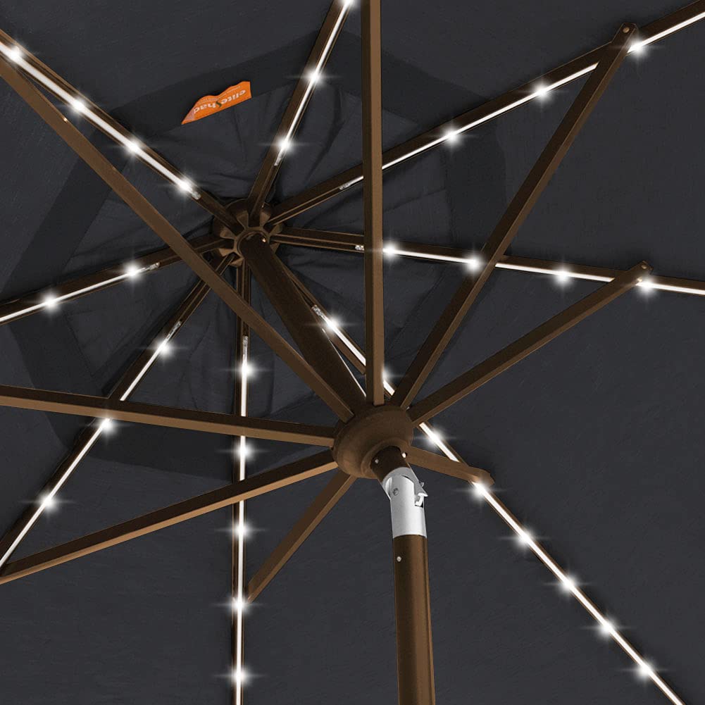 EliteShade USA 10-Year Fade-Resistant 9ft 3-Tier Solar Patio Umbrella with 80 LED Lights - Outdoor Market Umbrella with Ventilation for Garden, Poolside & Restaurant (Black) - Perfect for Backyard, Deck & Commercial Use