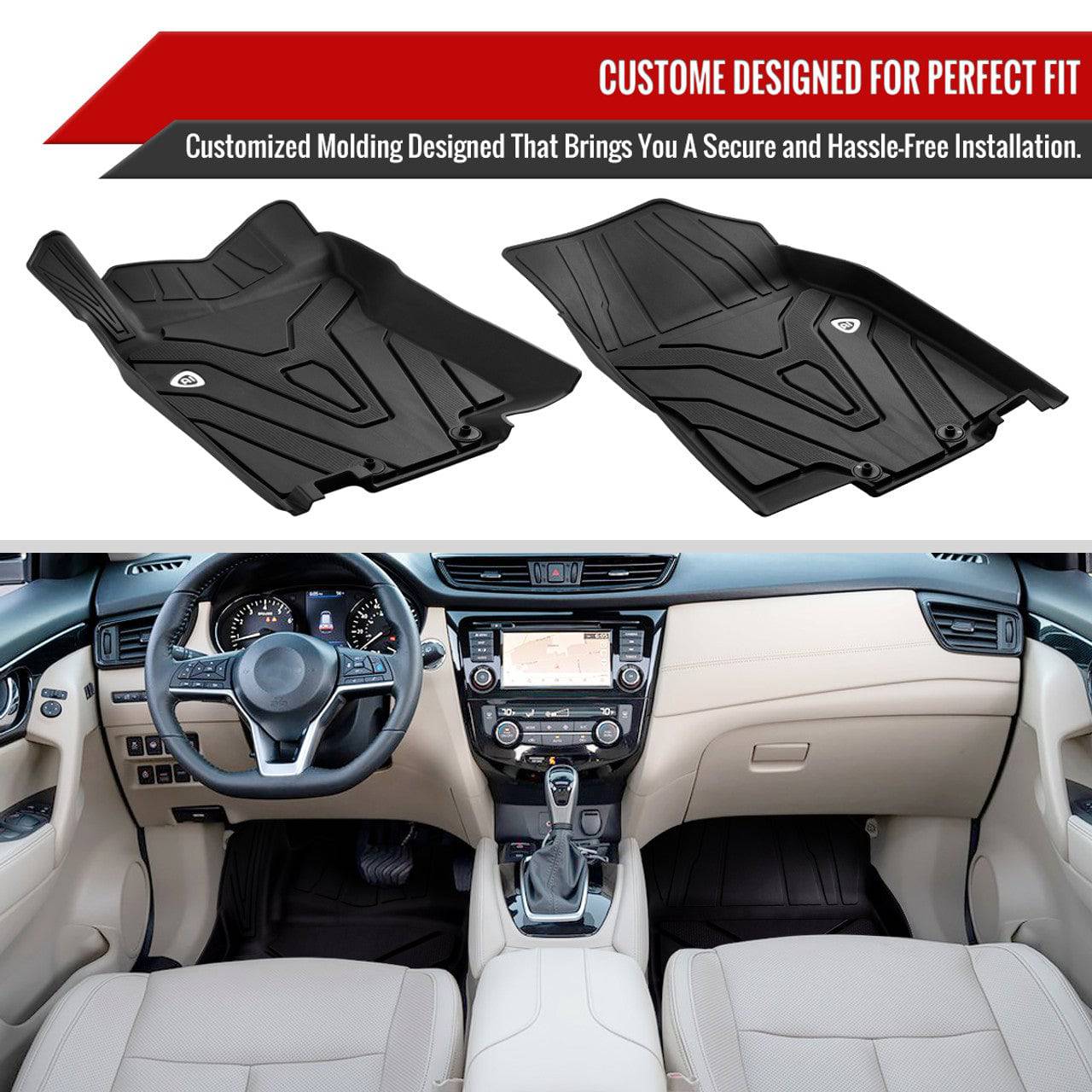2014-2020 Nissan Rogue All-Weather TPE Floor Mats - 3-Piece Set, Black Car Floor Liners for Ultimate Protection | Perfect for Winter, Rain & Muddy Conditions
