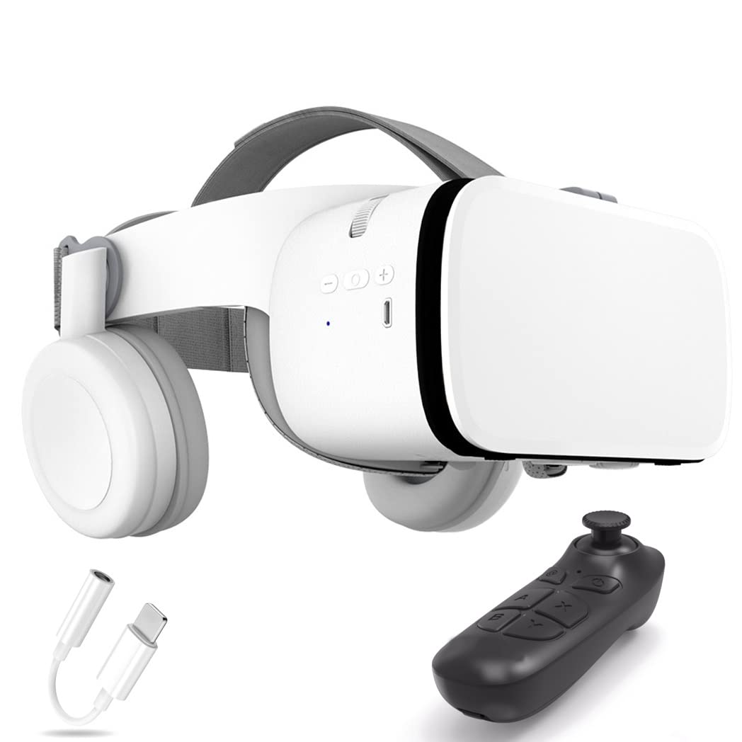 3D VR Headset with Bluetooth Controller - Compatible with iPhone 13 Pro Max/13 Pro/13/12/11, Samsung Galaxy S21, Huawei & Xiaomi Series - Immersive Virtual Reality Gaming & Movie Experience (Color: F, Size: iOS)