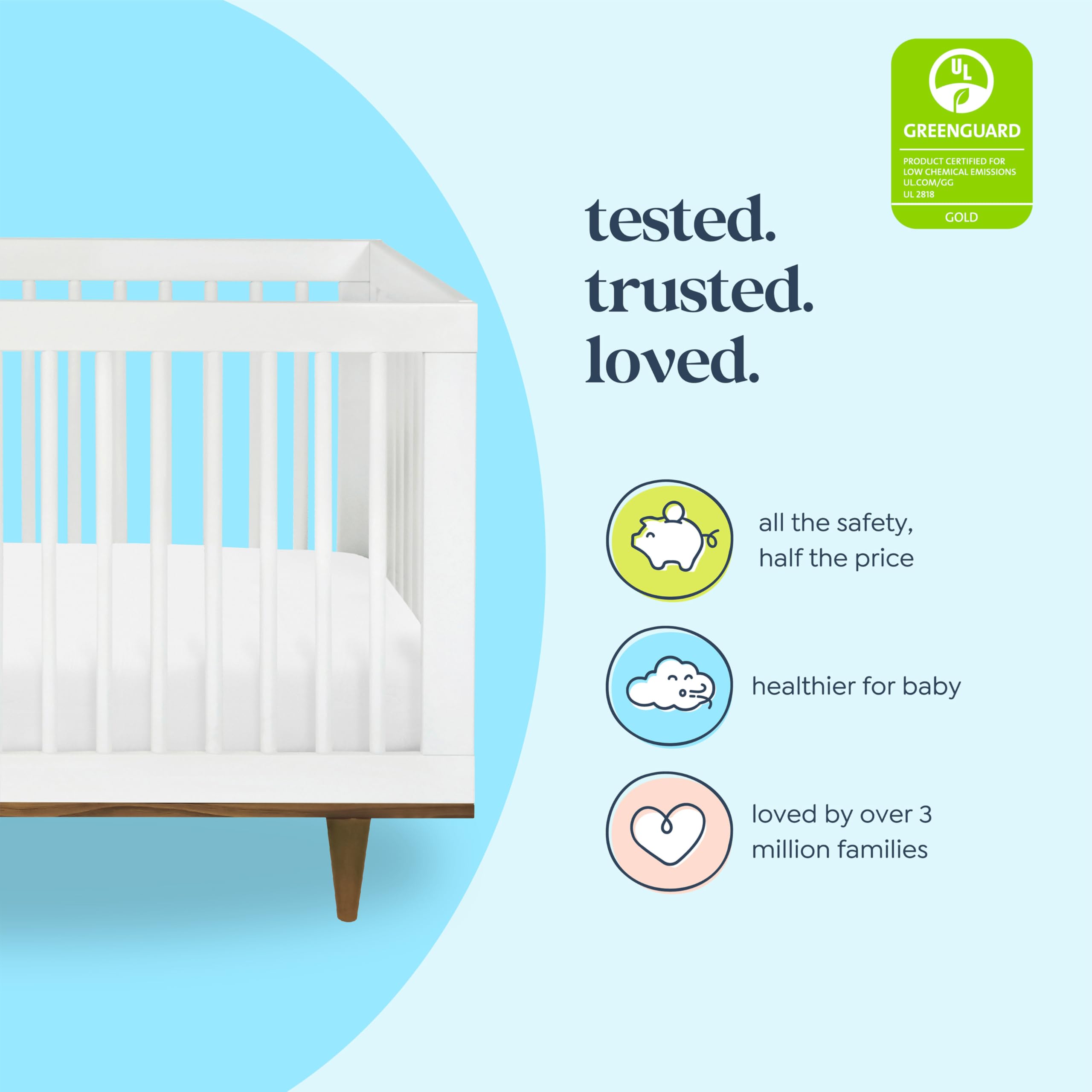DaVinci Marley 3-in-1 Convertible Baby Crib to Toddler Bed & Daybed - GREENGUARD Gold Certified - Adjustable Mattress Heights - White Finish with Walnut Legs - Perfect for Nursery, Bedroom & Guest Room