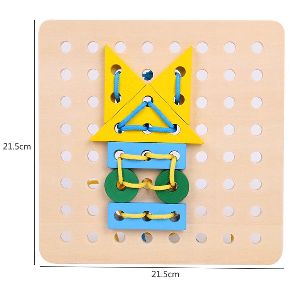 Enakshi Wooden Threading Board Toy - Montessori Lacing & Tracing Geometric Shapes Puzzle for Toddlers - Educational Preschool Learning Toy for Fine Motor Skills Development - Perfect for Home & Classroom Use