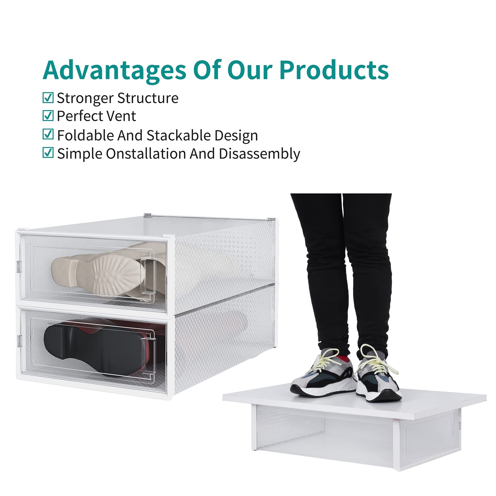 PARANTA 12-Piece Clear Plastic Shoe Storage Box with Door - Stackable Shoe Organizer for Women (20.5