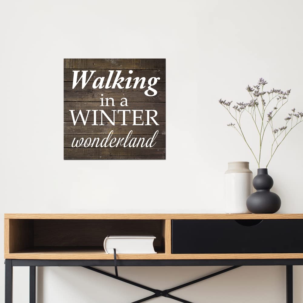 Vinisong Winter Wonderland Wood Wall Art - Rustic Farmhouse Hanging Sign for Home Decor, 11.8x11.8 Inch Unframed Wood Plaque - Perfect for Living Room, Bedroom & Holiday Decoration