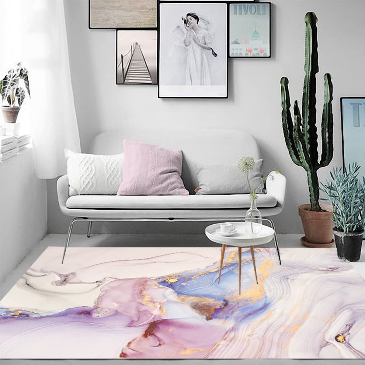 Rose Pink Gold Marble Abstract Modern Area Rug 7x10 - Soft Non-Shedding Boho Chic Carpet for Living Room, Dining Room, Bedroom & Home Office - Washable Indoor Floor Runner - Perfect for Girls Room & Aesthetic Home Decor