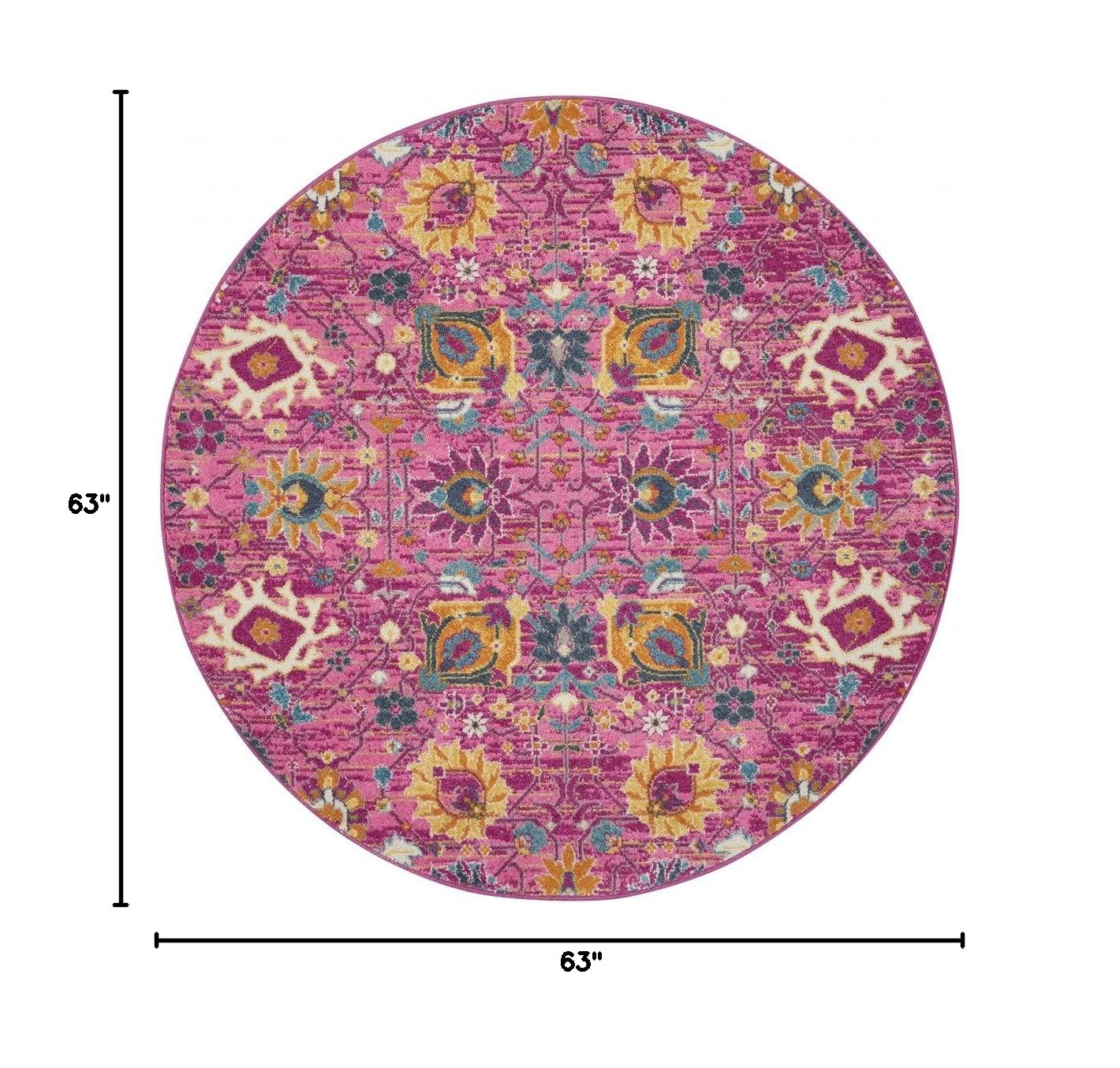 HomeRoots 100% Polypropylene 5-Foot Round Fuchsia & Orange Distressed Area Rug - Soft Boho Chic Floor Mat for Living Room, Bedroom & Dorm Decor