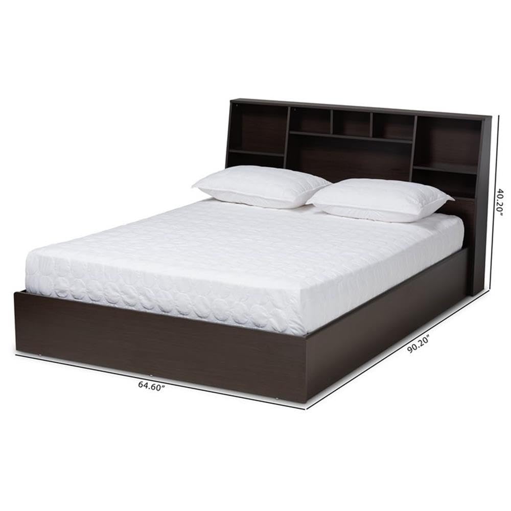 BOWERY HILL Modern Queen Size Dark Brown Wood Platform Storage Bed Frame with Underbed Drawers - Perfect for Small Bedrooms & Guest Rooms, Space-Saving Bedroom Furniture