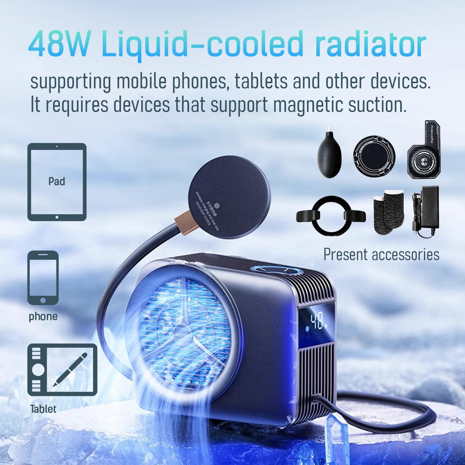 Magnetic Phone Cooler - Ultra-Fast 15s Cooling, Silent Liquid Cooling Radiator for Phone, Tablet & Pad | Perfect for Gaming, Streaming & Heavy Usage (No Wireless Charging)