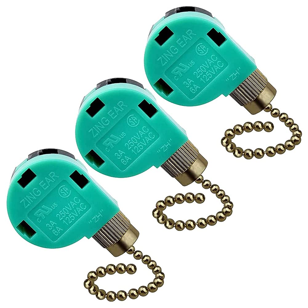 SOOHAB 3 Pack Ceiling Fan Pull Chain Switch Replacement - 3 Speed 4 Wire ZE-268S6 Fan Speed Control - Compatible with Hunter, Hampton Bay & More (For Bedroom, Living Room, Patio)