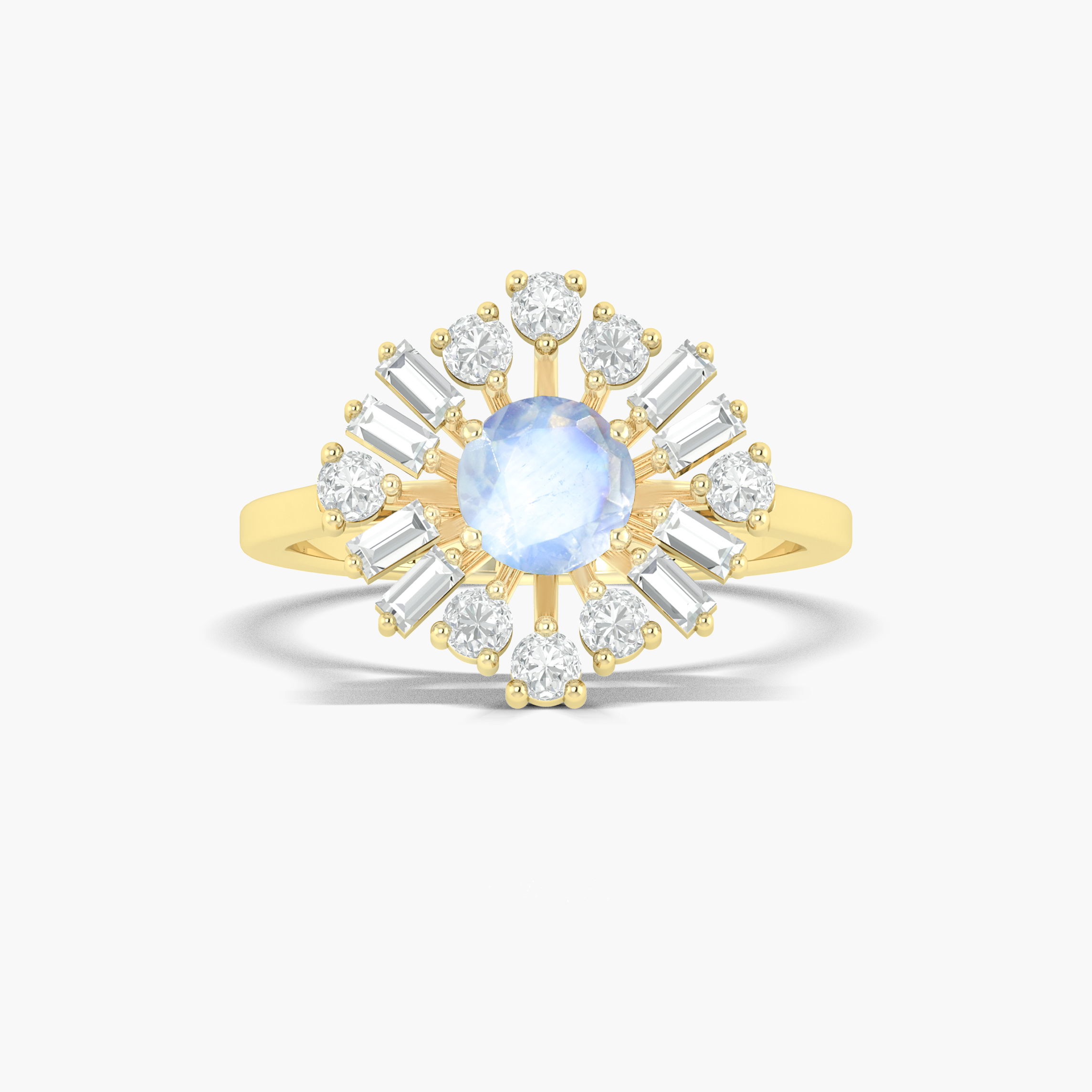 Round White Rainbow Moonstone & Cubic Zirconia Sterling Silver Ring for Women | Elegant Boho Jewelry for Wedding, Engagement & Everyday Wear