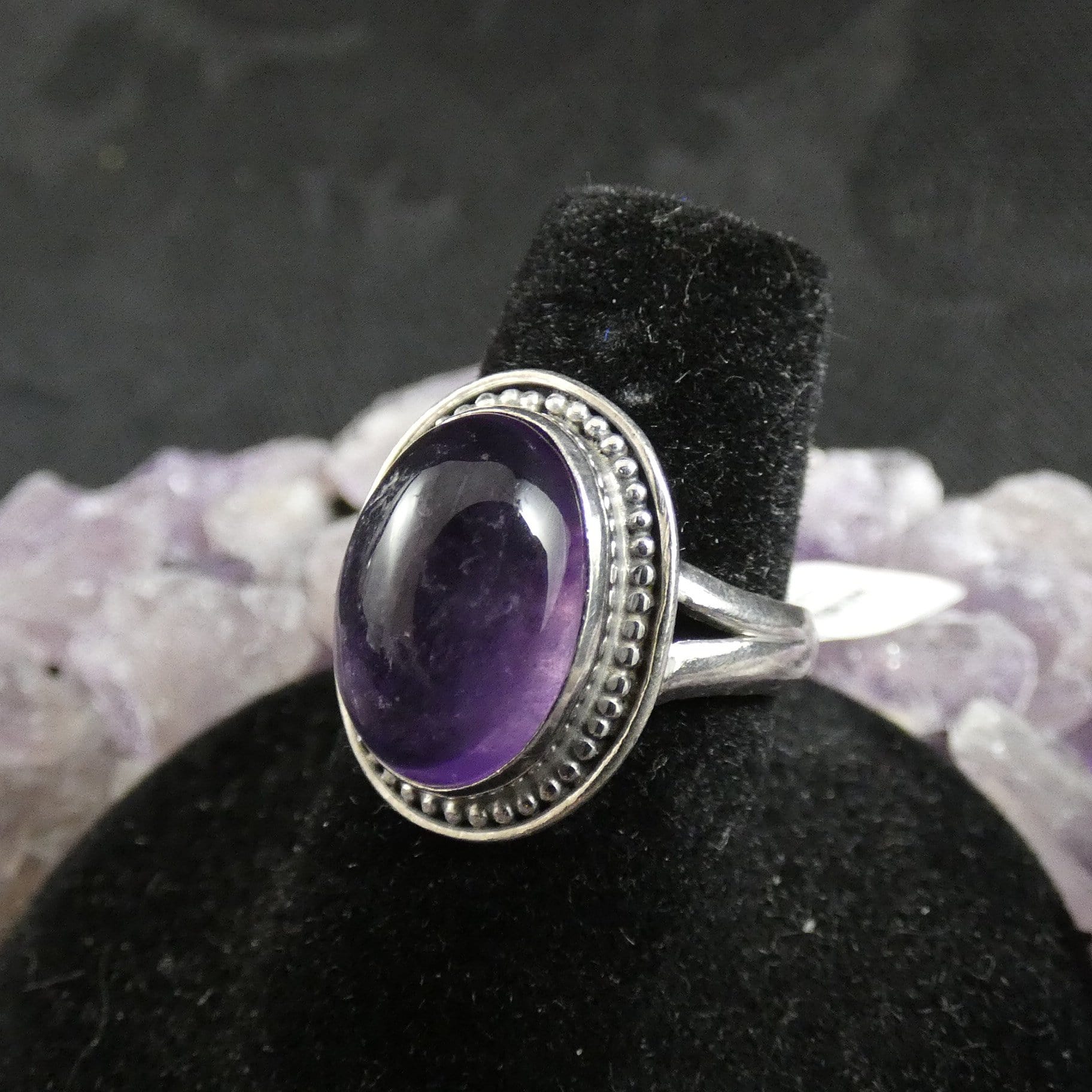 Natural Amethyst Sterling Silver Ring Size 7.25 - Elegant Purple Gemstone Jewelry for Women, Perfect for Valentine's Day Gifts & Everyday Wear