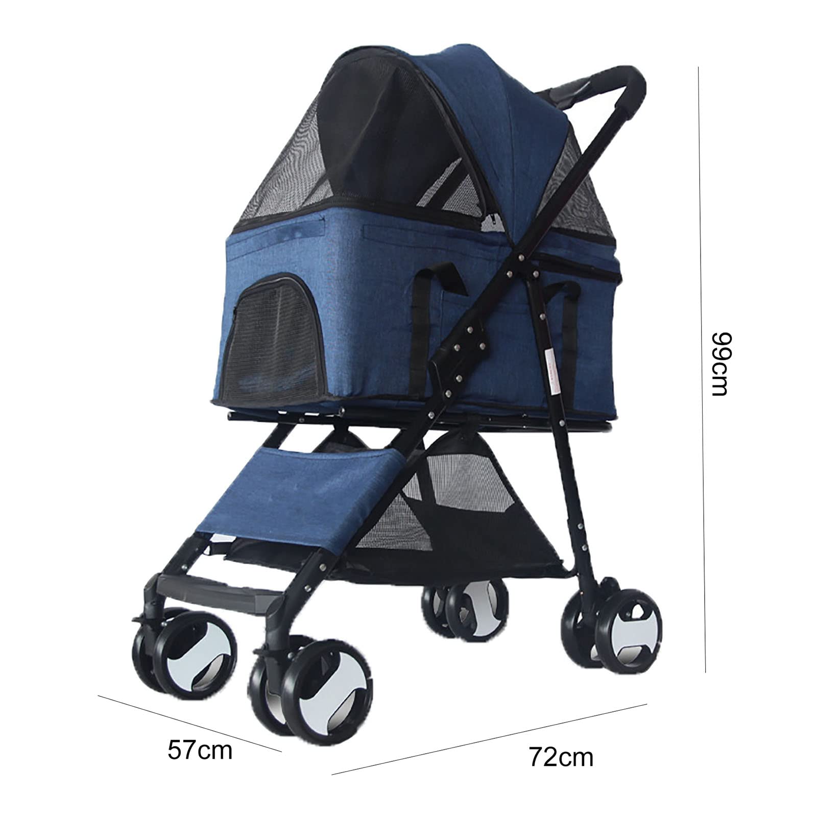 Foldable Dog Stroller for Small & Medium Pets - Lightweight Travel Carrier with Storage Basket & Brake System (Blue) | Perfect for Outdoor Walks, Vet Visits & Shopping Trips