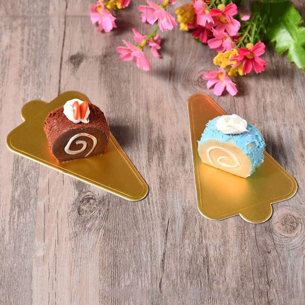 HANSGO 100PCS Triangle Cake Bases - Mini Cake Boards for Mousse, Dessert Display & Pastry Plates - Golden Cardboard Trays for Baking, Party Decorations & Wedding Desserts