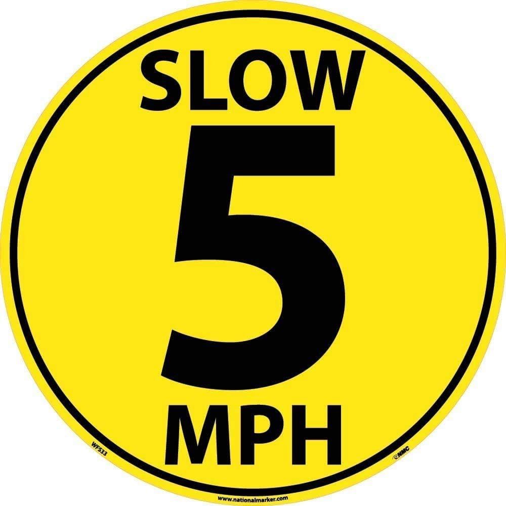 WFS33 Slow Walk Floor Sign - 33 Inch Non-Slip Vinyl Safety Sign for 5 MPH Speed Limit - 17 Inch Diameter Warning Marker for Warehouses, Factories & Retail Stores