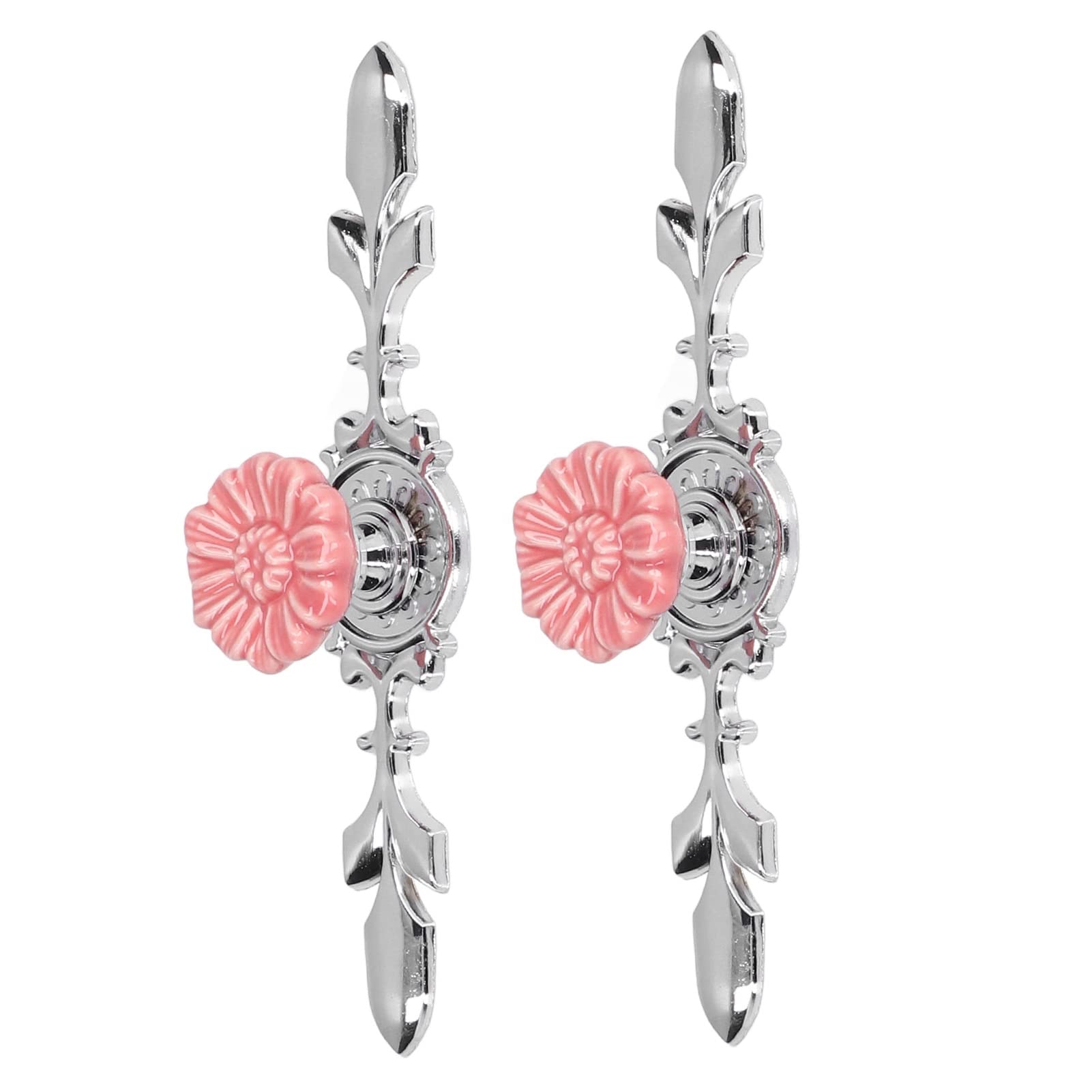Ceramic Cabinet Knobs - 2 Pack Pastoral Style Pink Drawer Pulls, Easy Install Modern Kitchen Hardware (Wild Chrysanthemum Design) for Cabinets, Dressers & DIY Furniture Projects